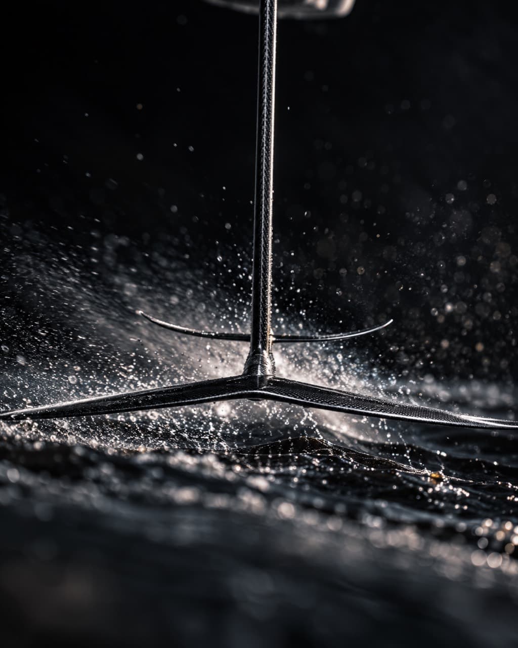 Hydrofoil cutting through dark water